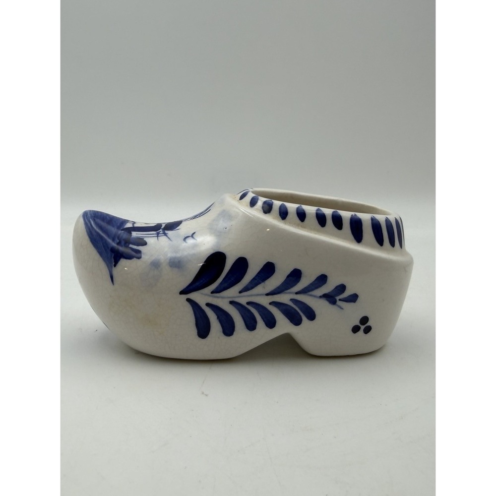 Vintage‎ Delft Blue Holland Ceramic Wooden Shoe Clog Planter Vase Windmill 3.75"